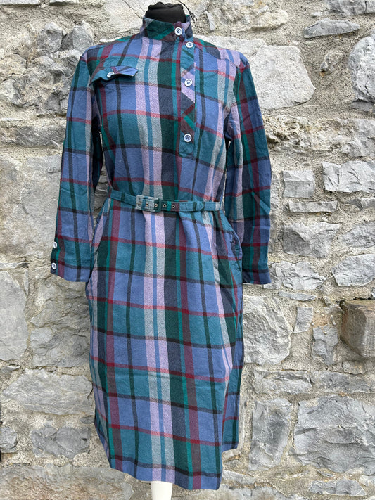 80s plaid midi dress with a high collar uk 6-8