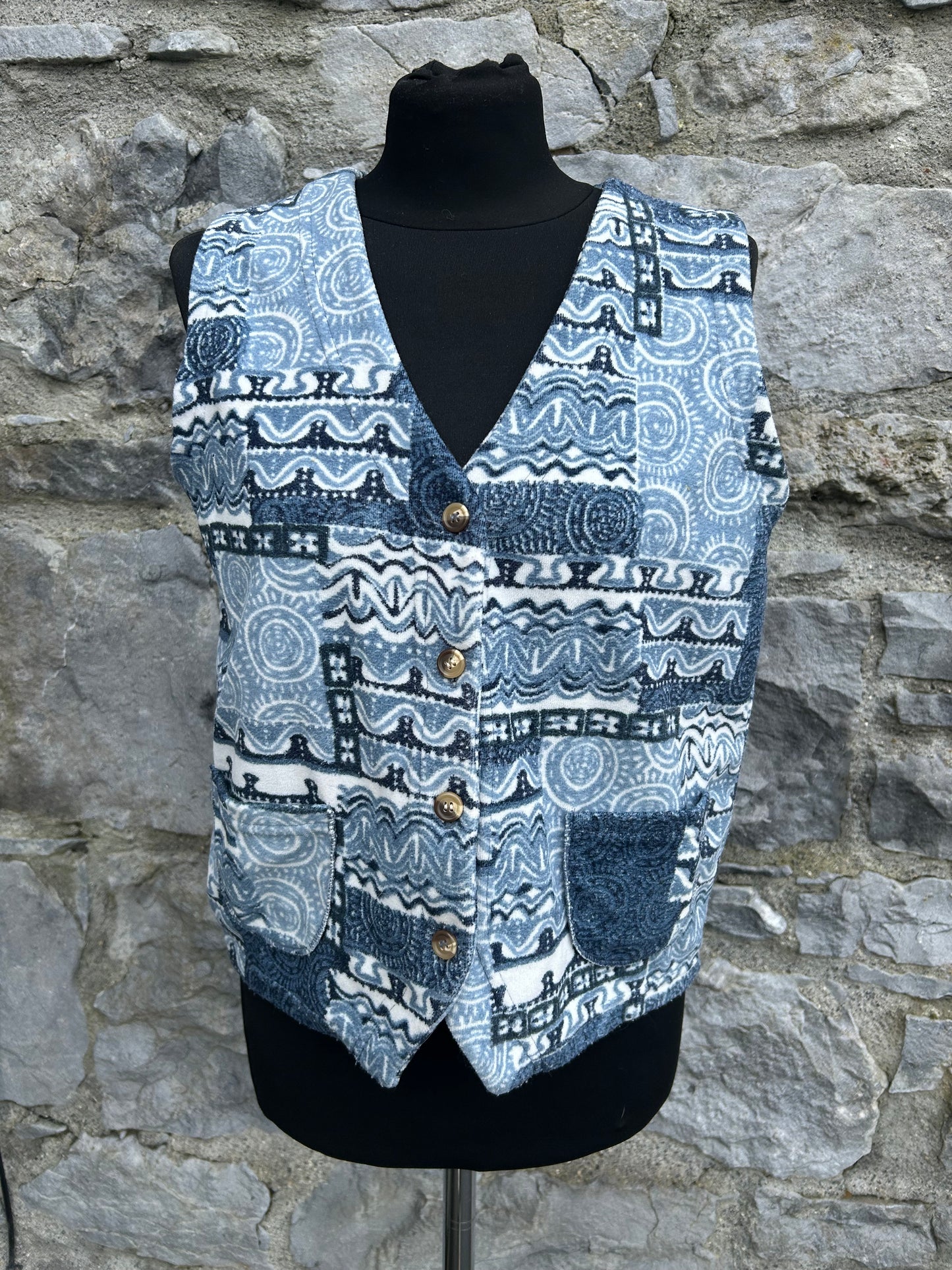 90s blue patchwork fleece waistcoat Small