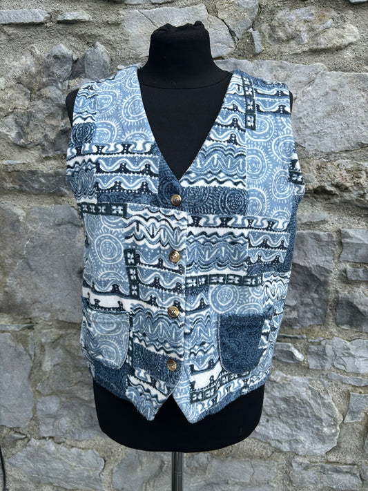 90s blue patchwork fleece waistcoat Small