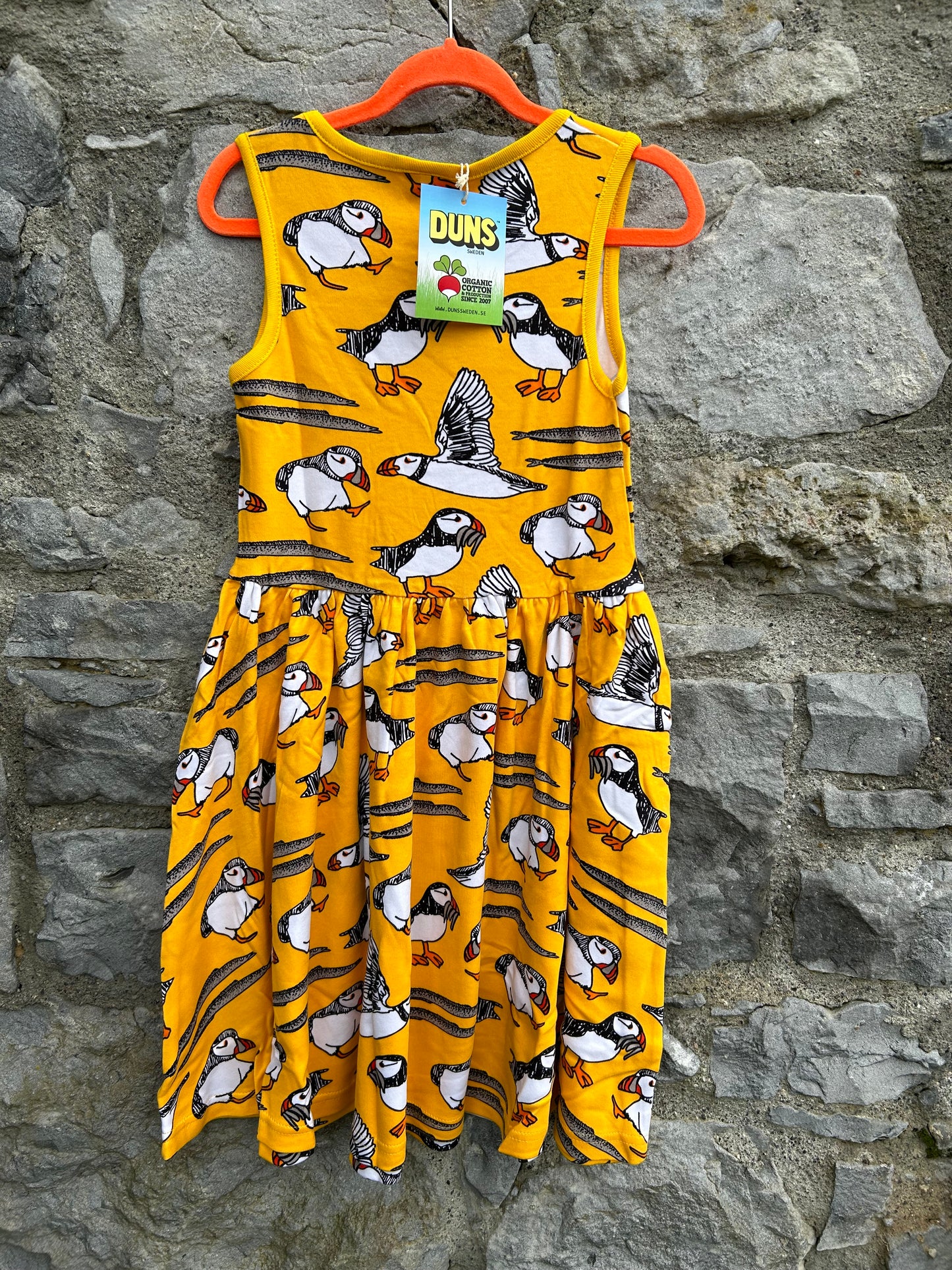 Yellow puffin dress   8y (128cm)