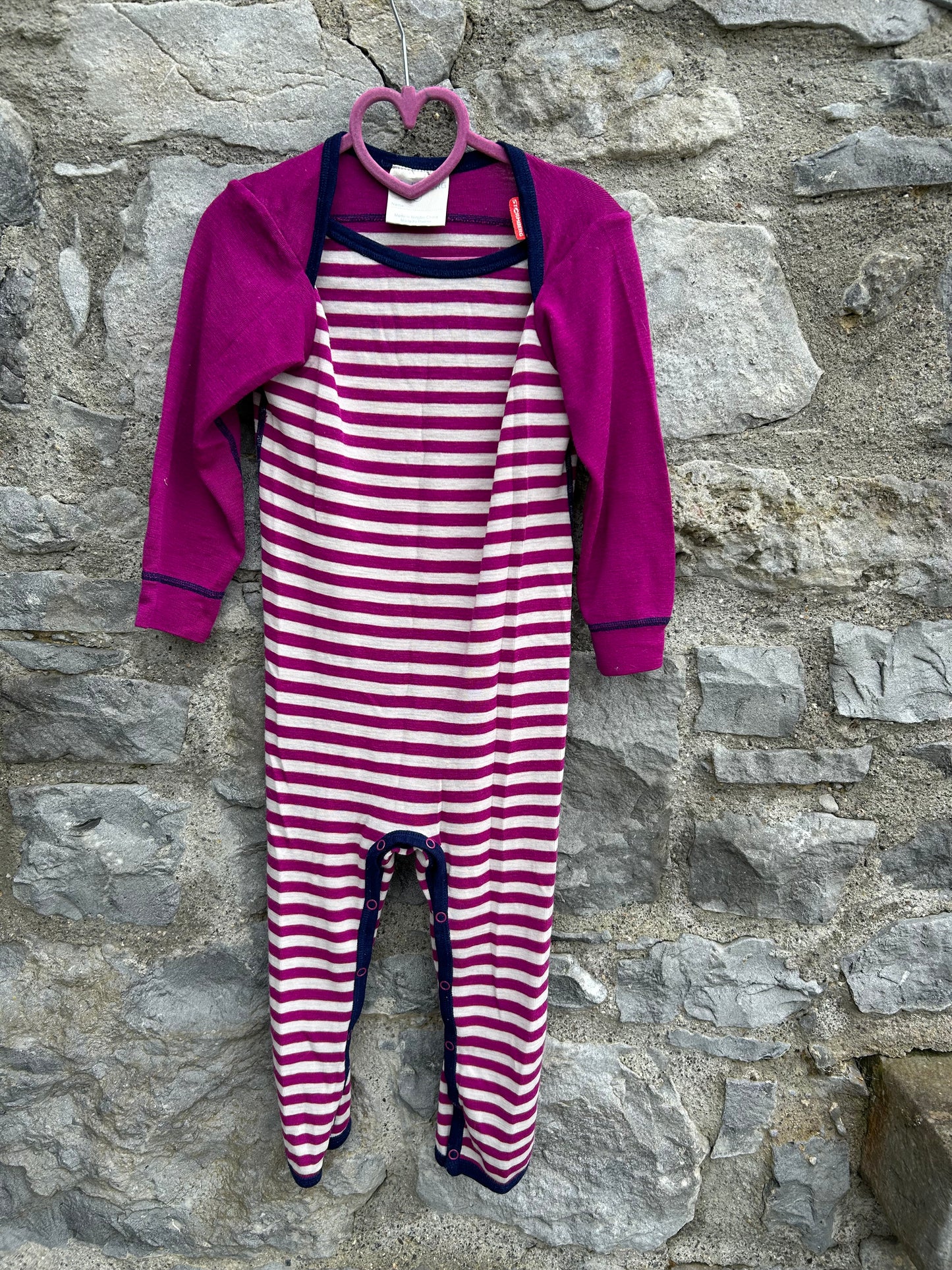 Pink stripy woolly onesie  4-5y (104-110cm)