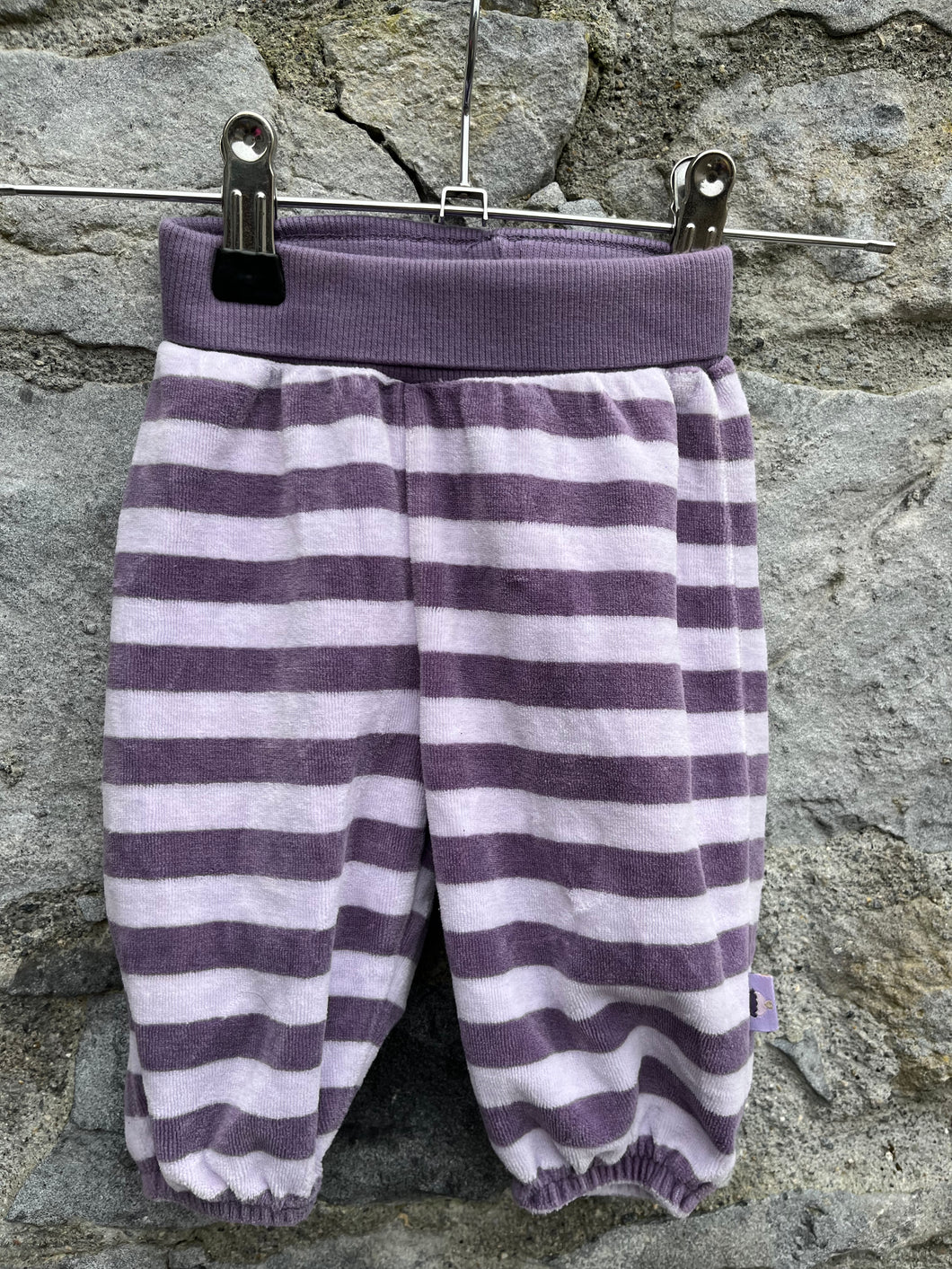 Stripy purple velour pants  0-1m (50-56cm)