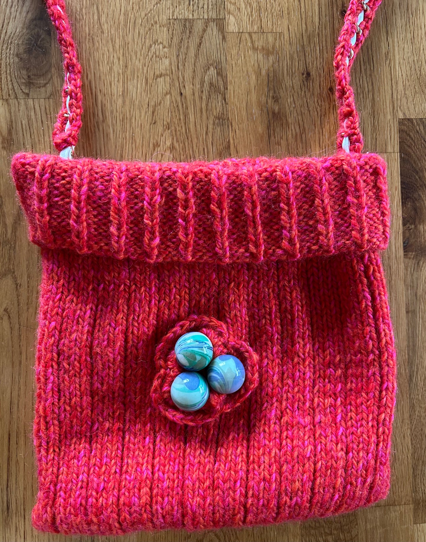 Handmade red&bead bag