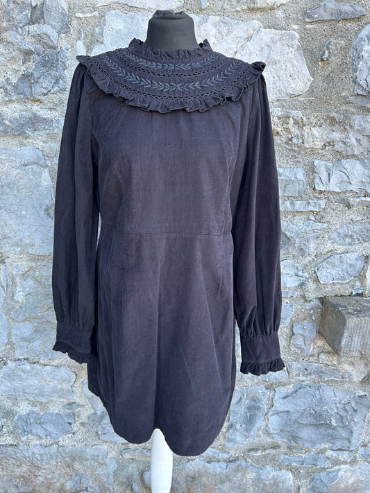 Black Cord Embroidered Frill Collar Georgiana Mini Dress uk 12