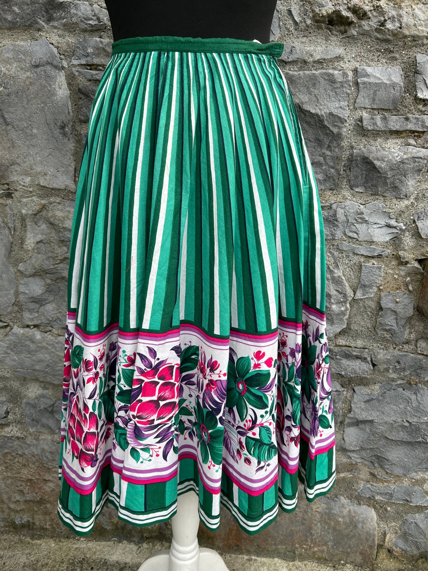 80s folk green stripy skirt uk 6