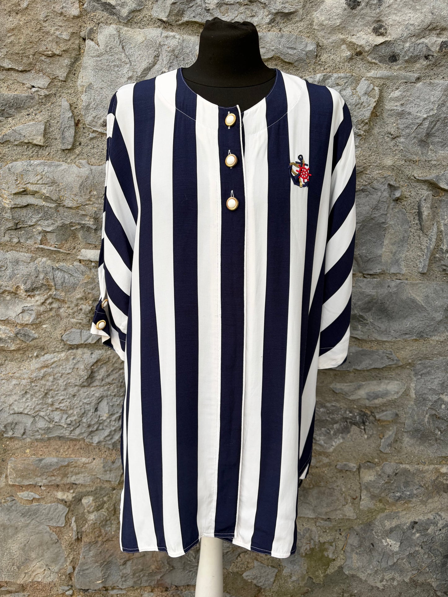 80s stripy navy long top uk 12