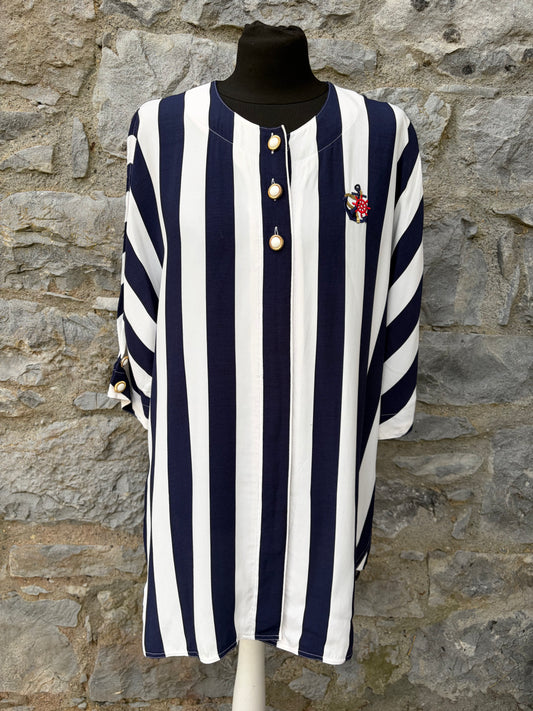 80s stripy navy long top uk 12