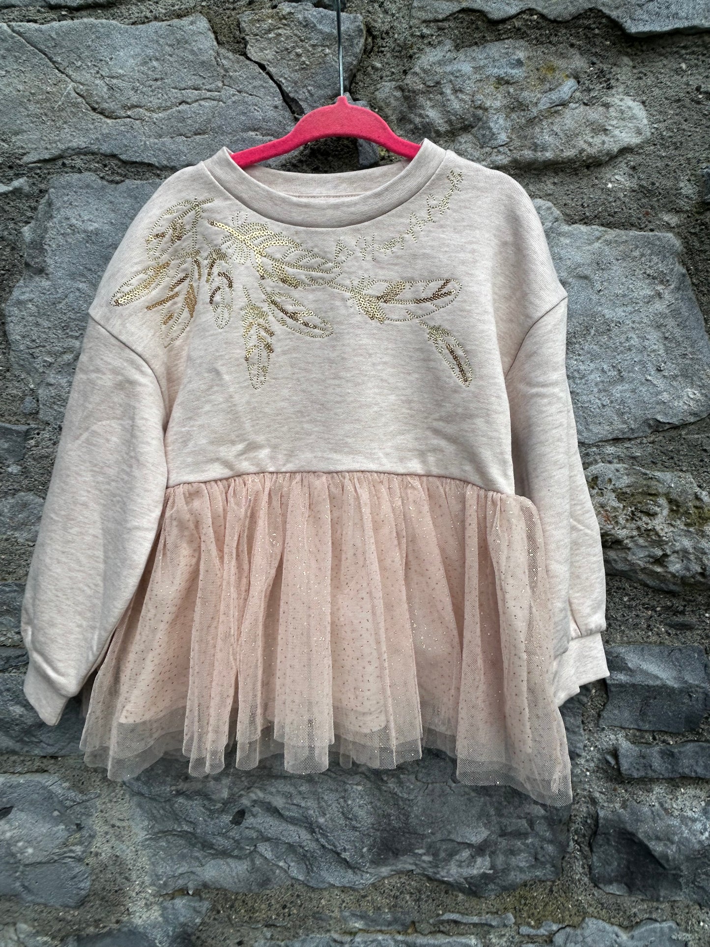 Beige&pink sweat dress  2-3y (92-98cm)