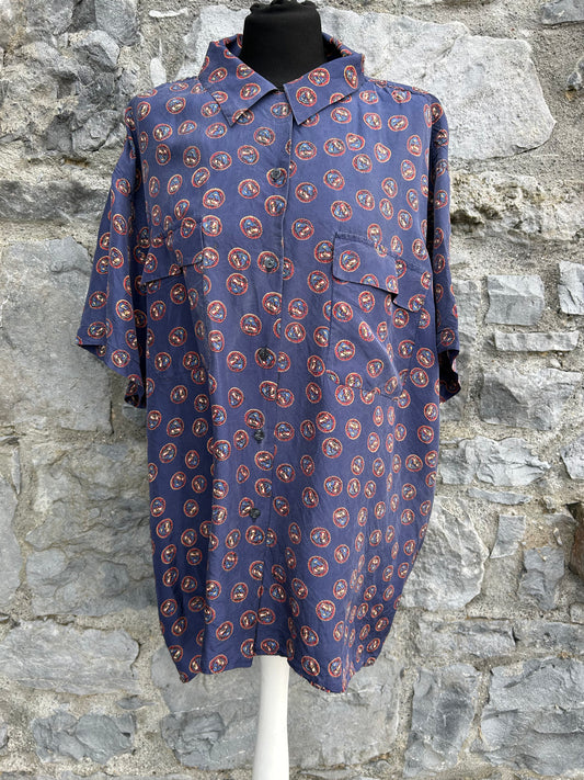 90s circles silk navy shirt XL