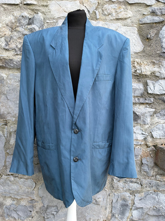80s blue silk suit jacket  L/XL