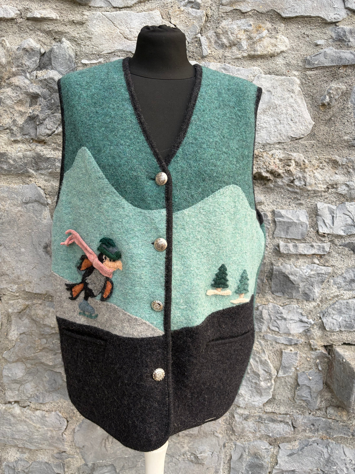 Tyrolean teal wool vest uk 14-16