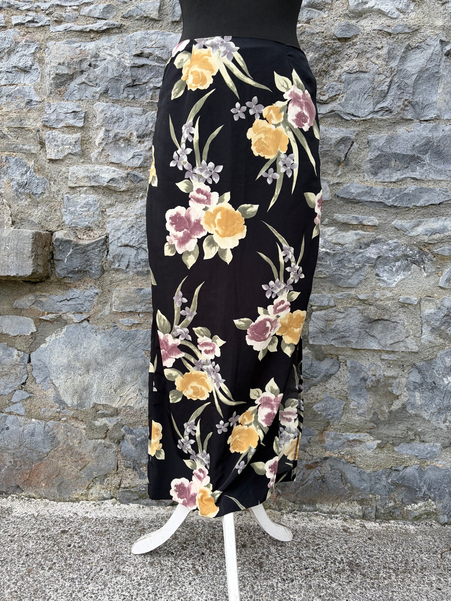 90s floral black skirt uk 8