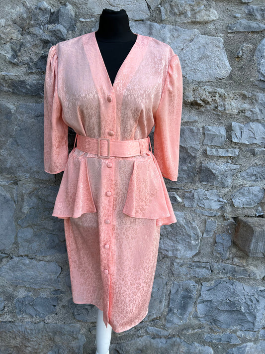 80s peach button up dress uk 12
