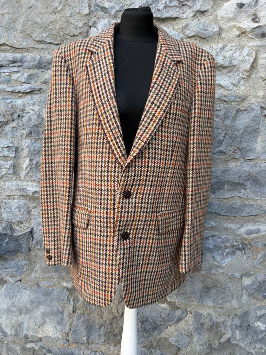 80s brown houndstooth&gunclub check tweed blazer L-XL men