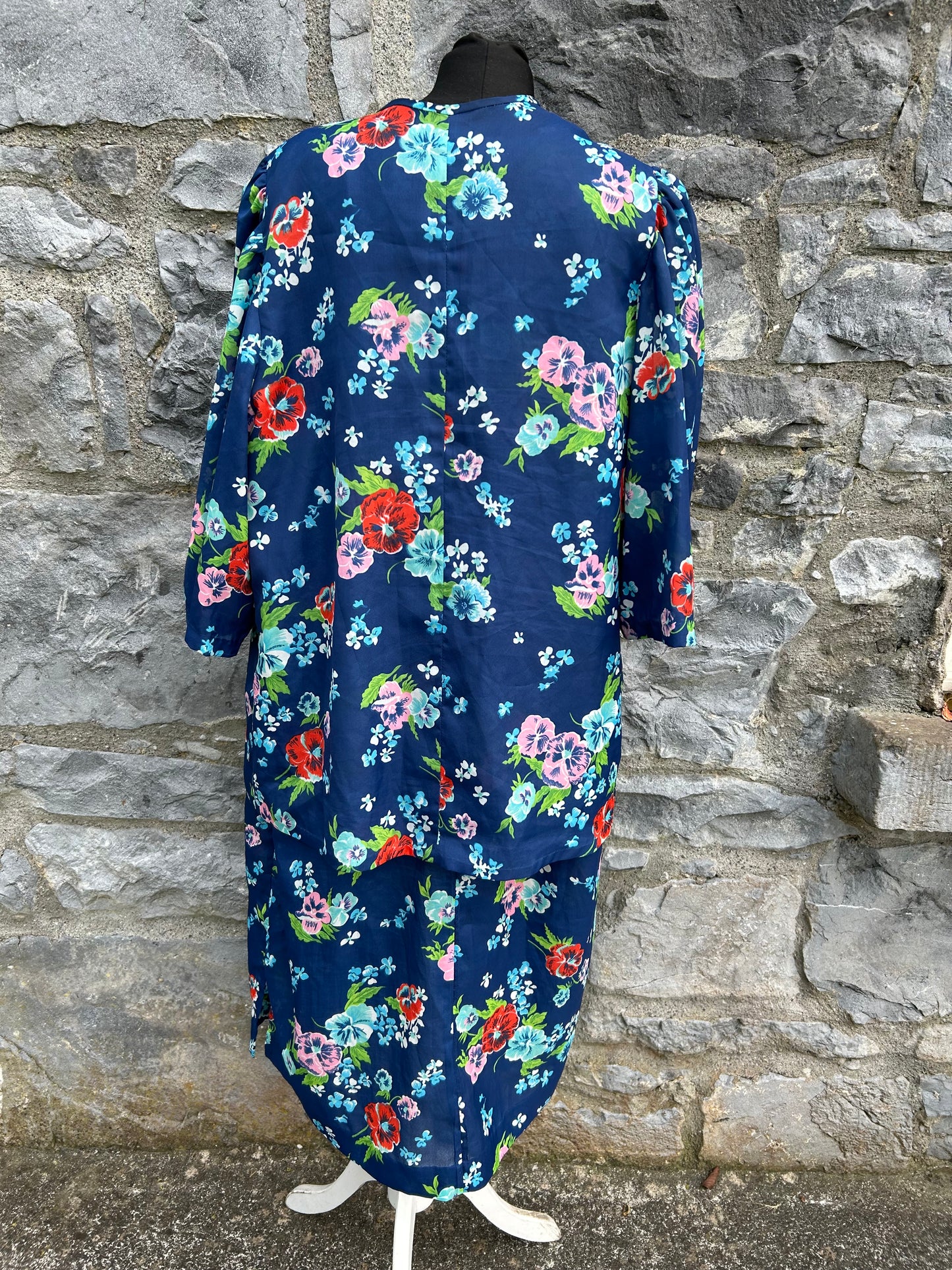 90s blue floral dress&open jacket uk 16-18