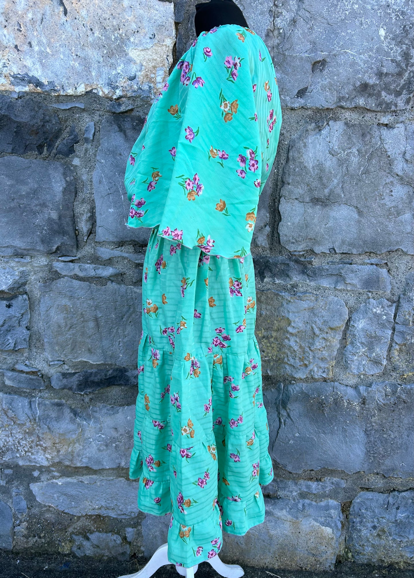 80s green tiered dress uk 12-14