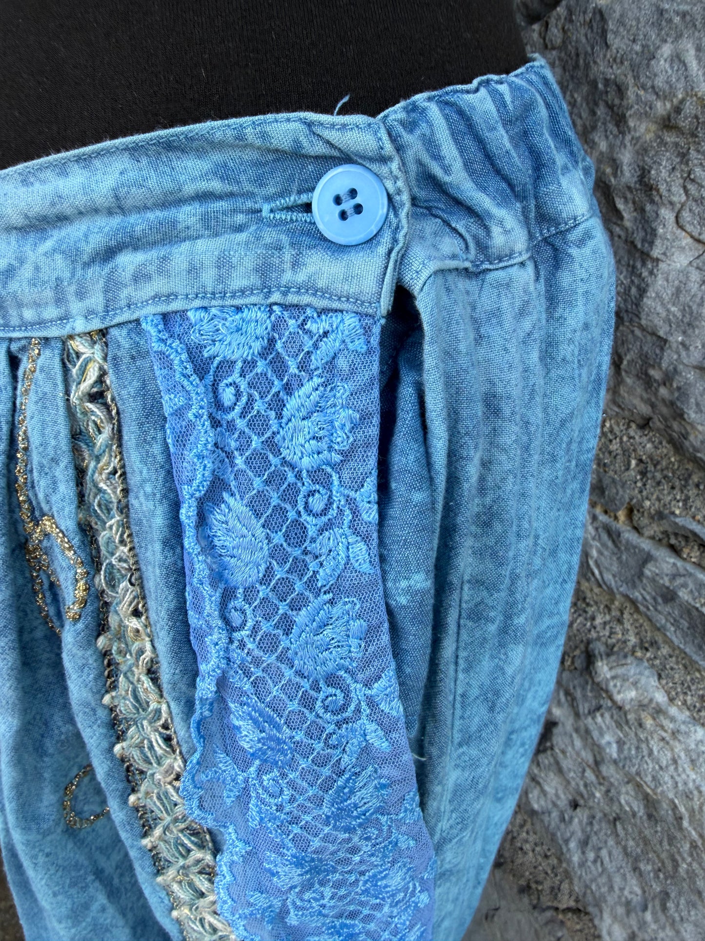 90s blue 3 piece acid wash&lace suit uk 12