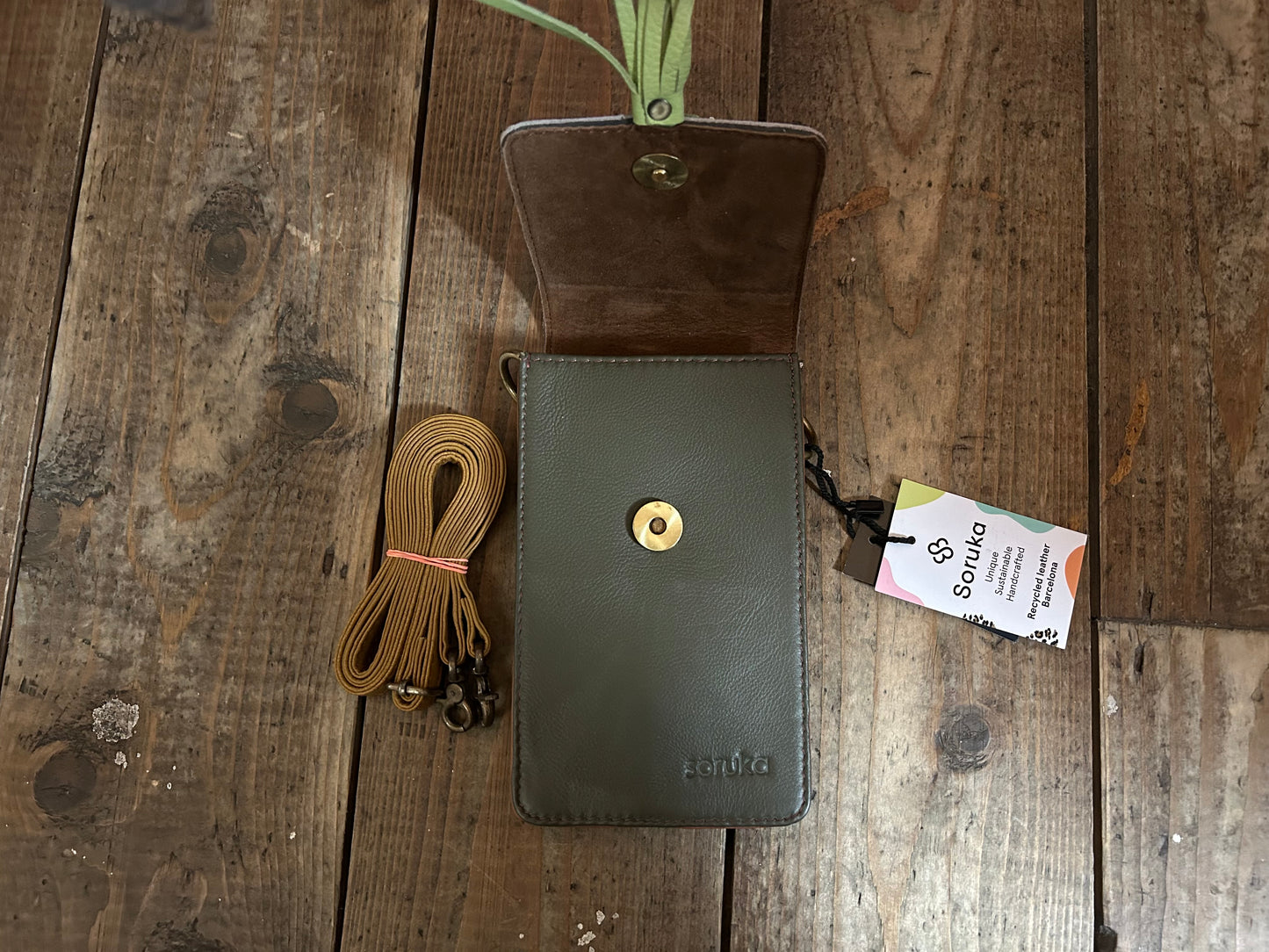 Green&beige small phone crossbody bag