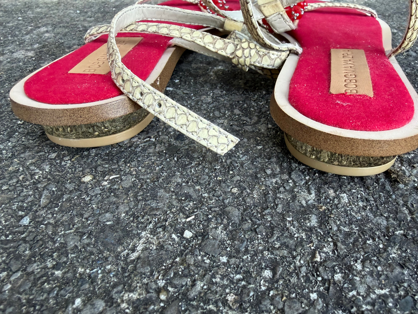 Red beaded t-strap sandals  uk 4.5-5 (eu 37.5-38)