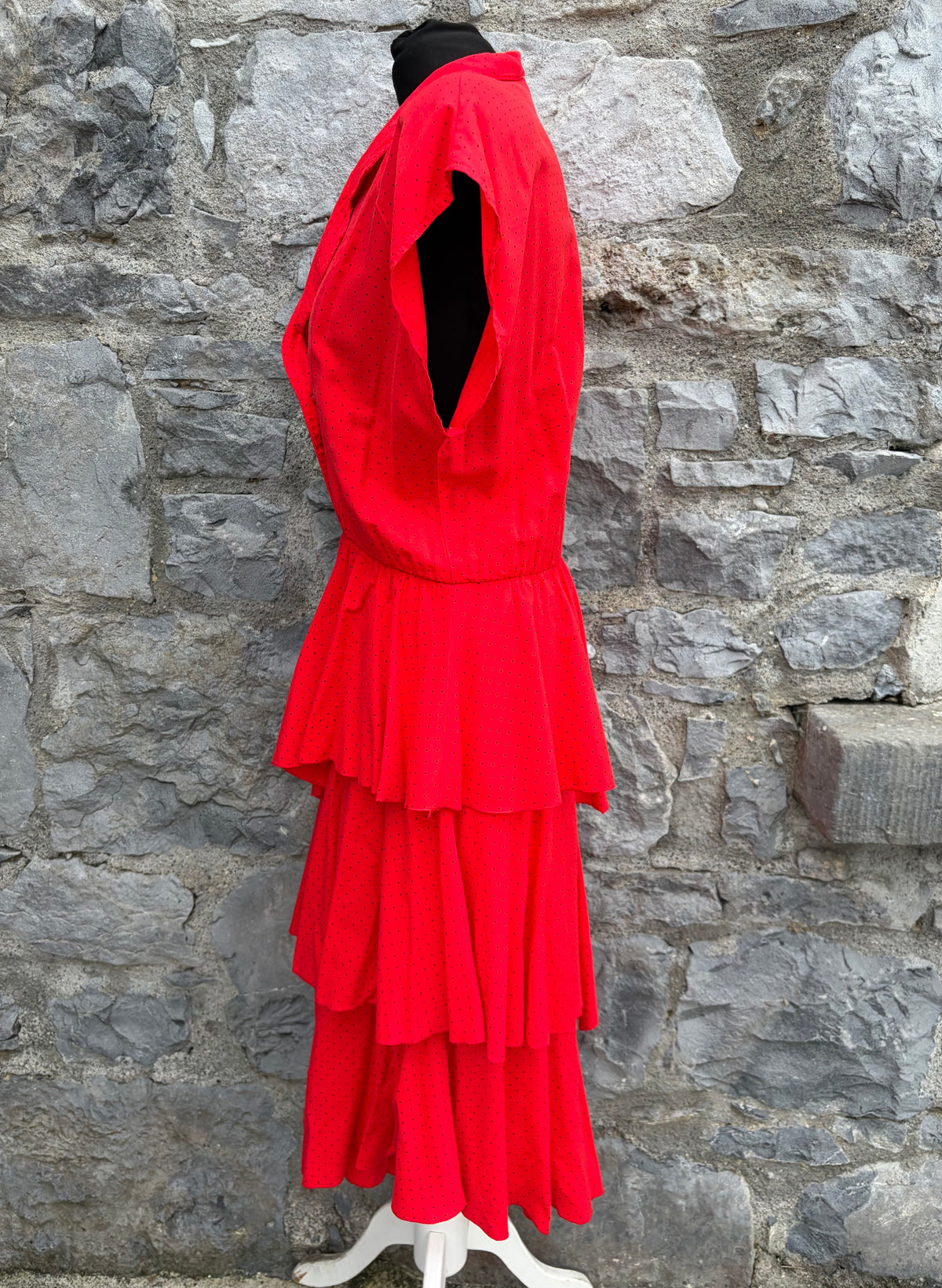 80s red polka dots tiered ruffled dress uk 10-12