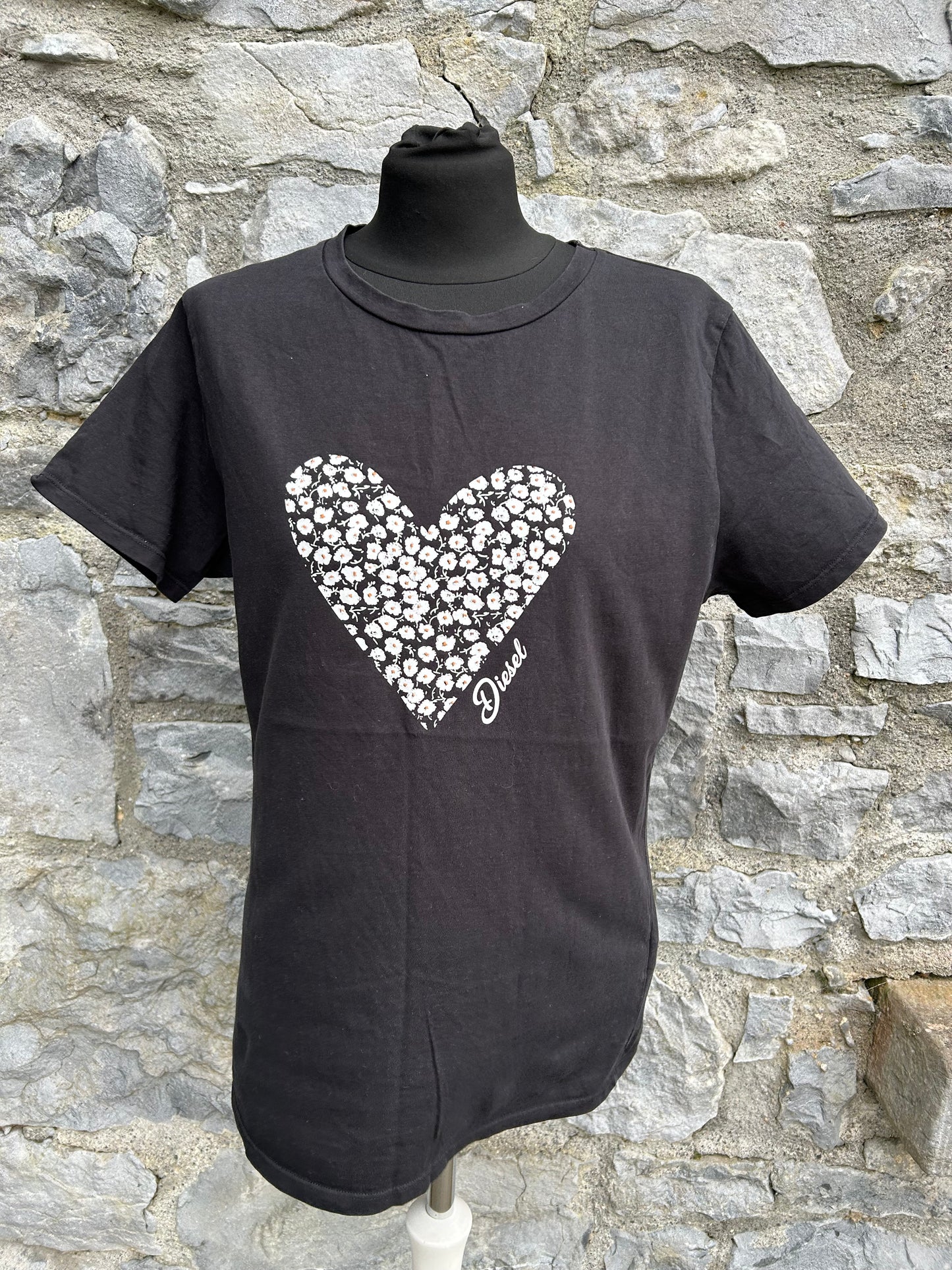 Floral heart black T-shirt uk 12