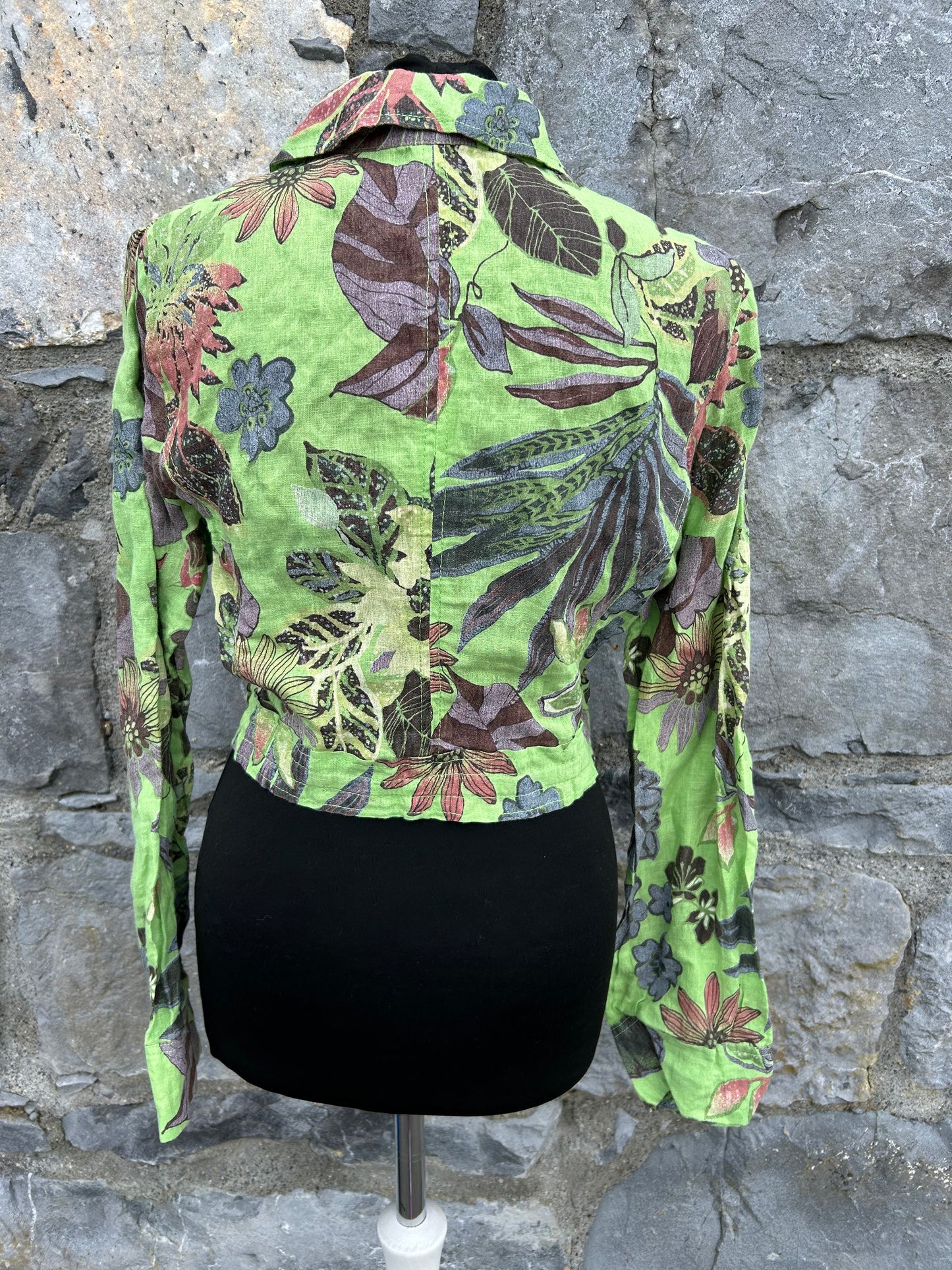 Green botanic print cropped shirt uk 10-12