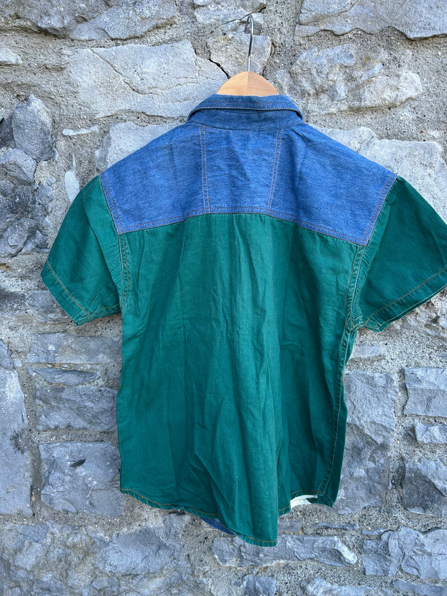 80s green&blue denim shirt  8y (128cm)