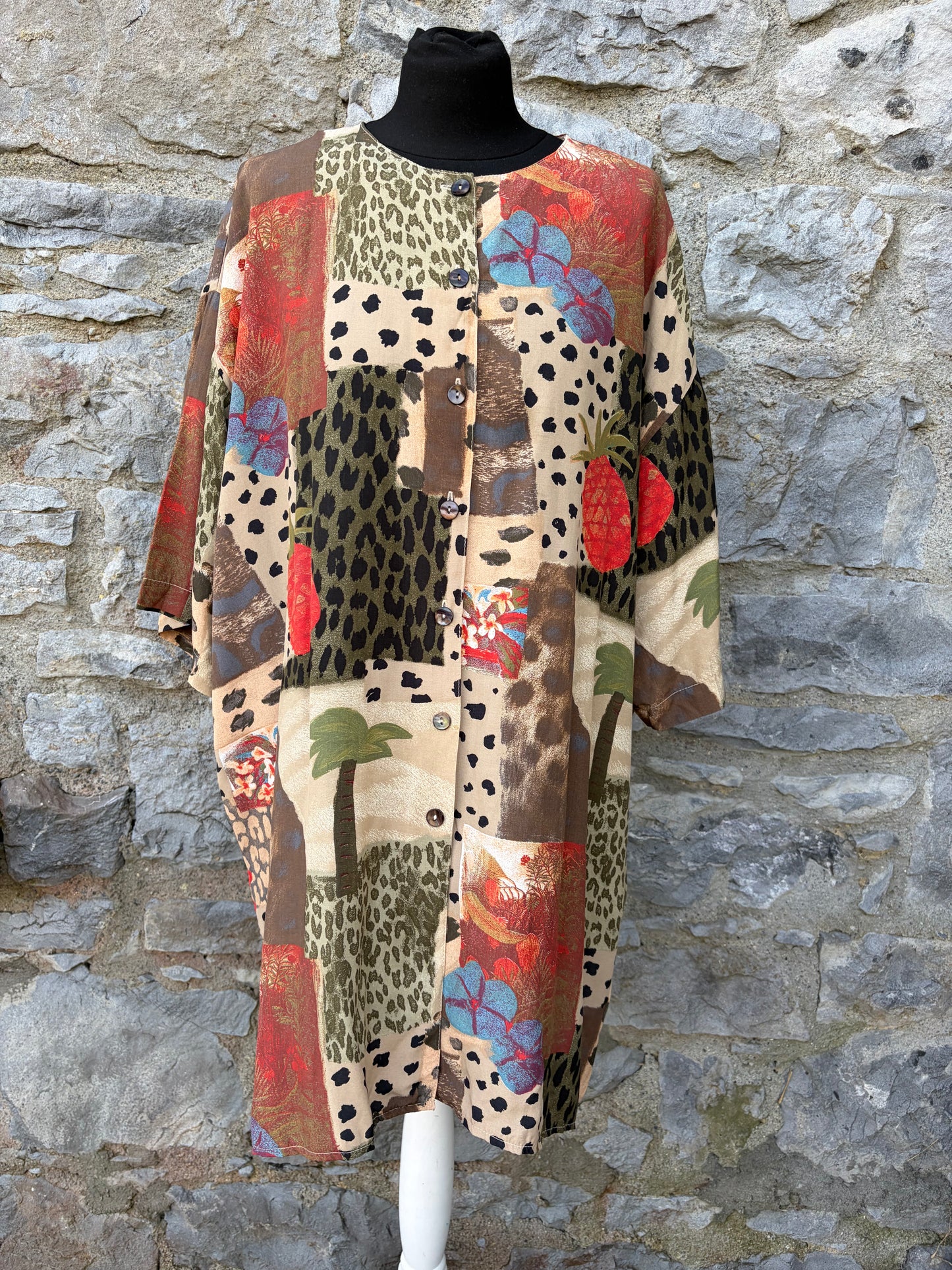 80s brown patchwork shirt uk 18-22