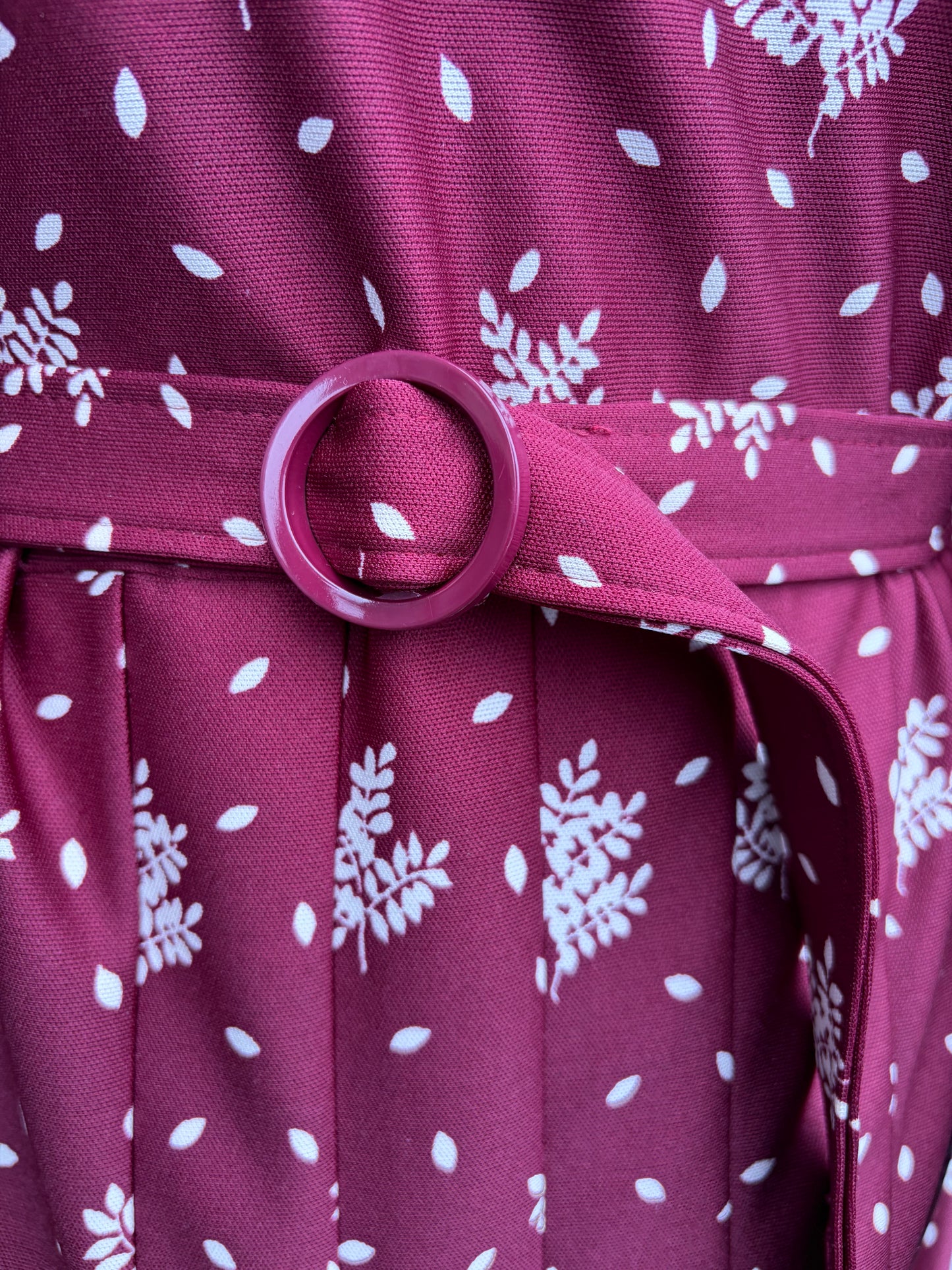 80s Maroon leaves dress uk 10