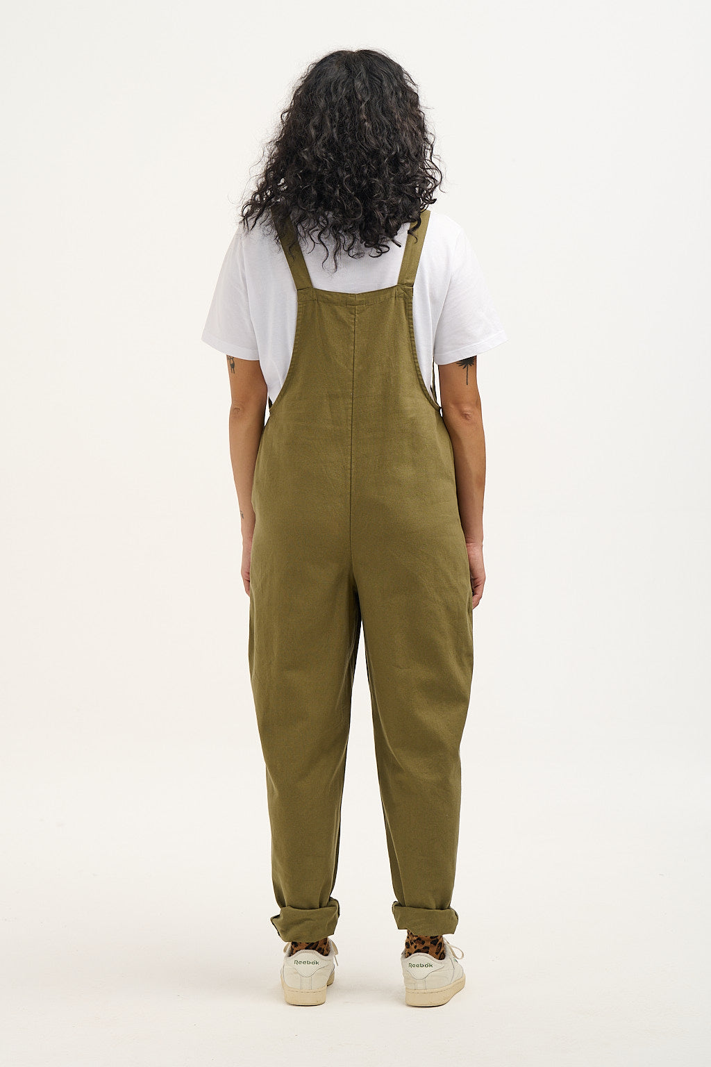 Cotton Dungarees in Dark Olive uk 12