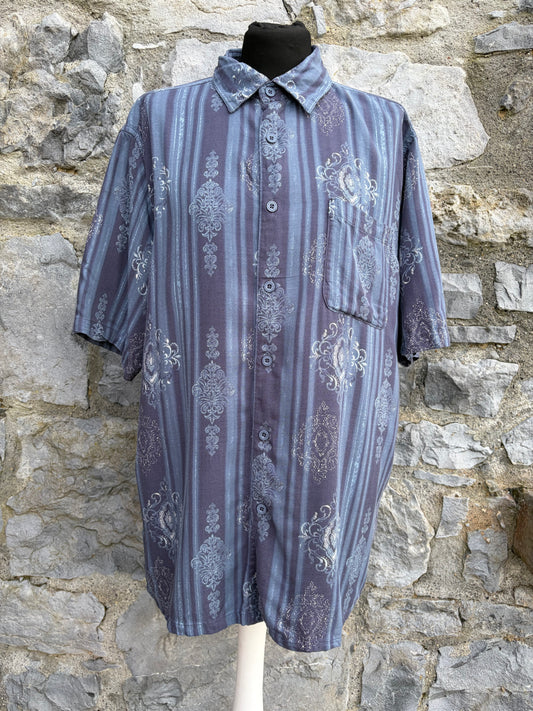 80s grey damask-style print overlaid shirt Large