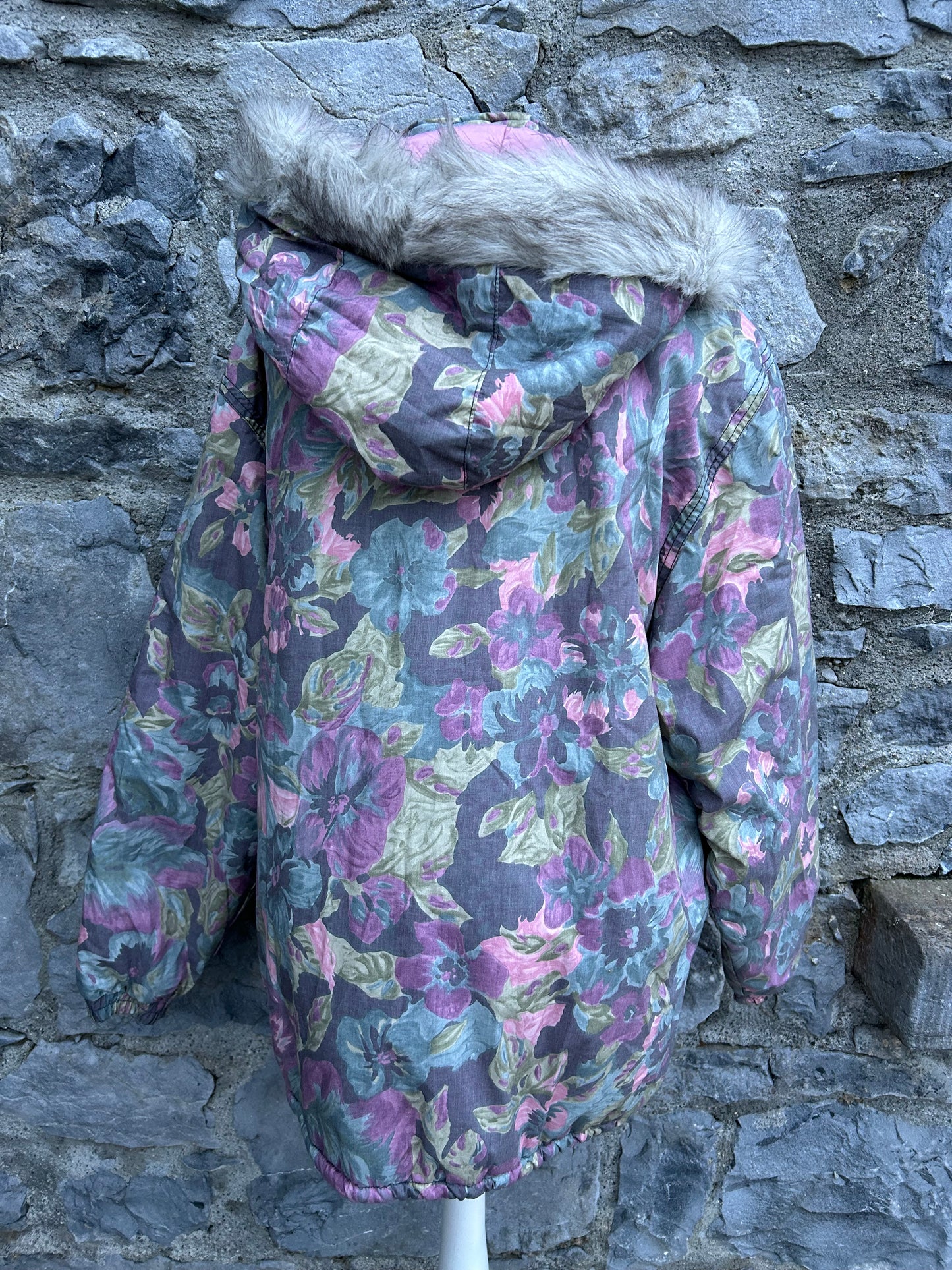 80s Pink&purple floral winter jacket uk 16-18