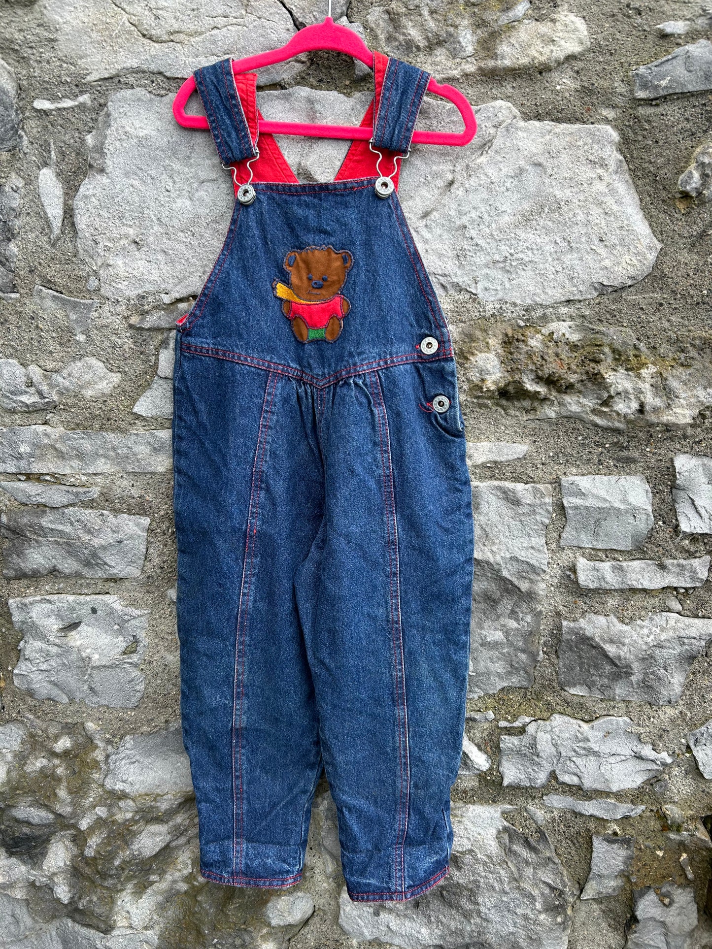 80s winter bear denim dungarees 2-3y (92-98cm)