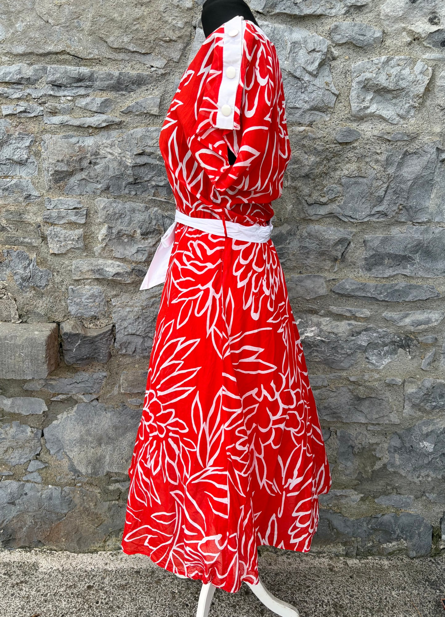 80s red abstract sheer dress uk 6