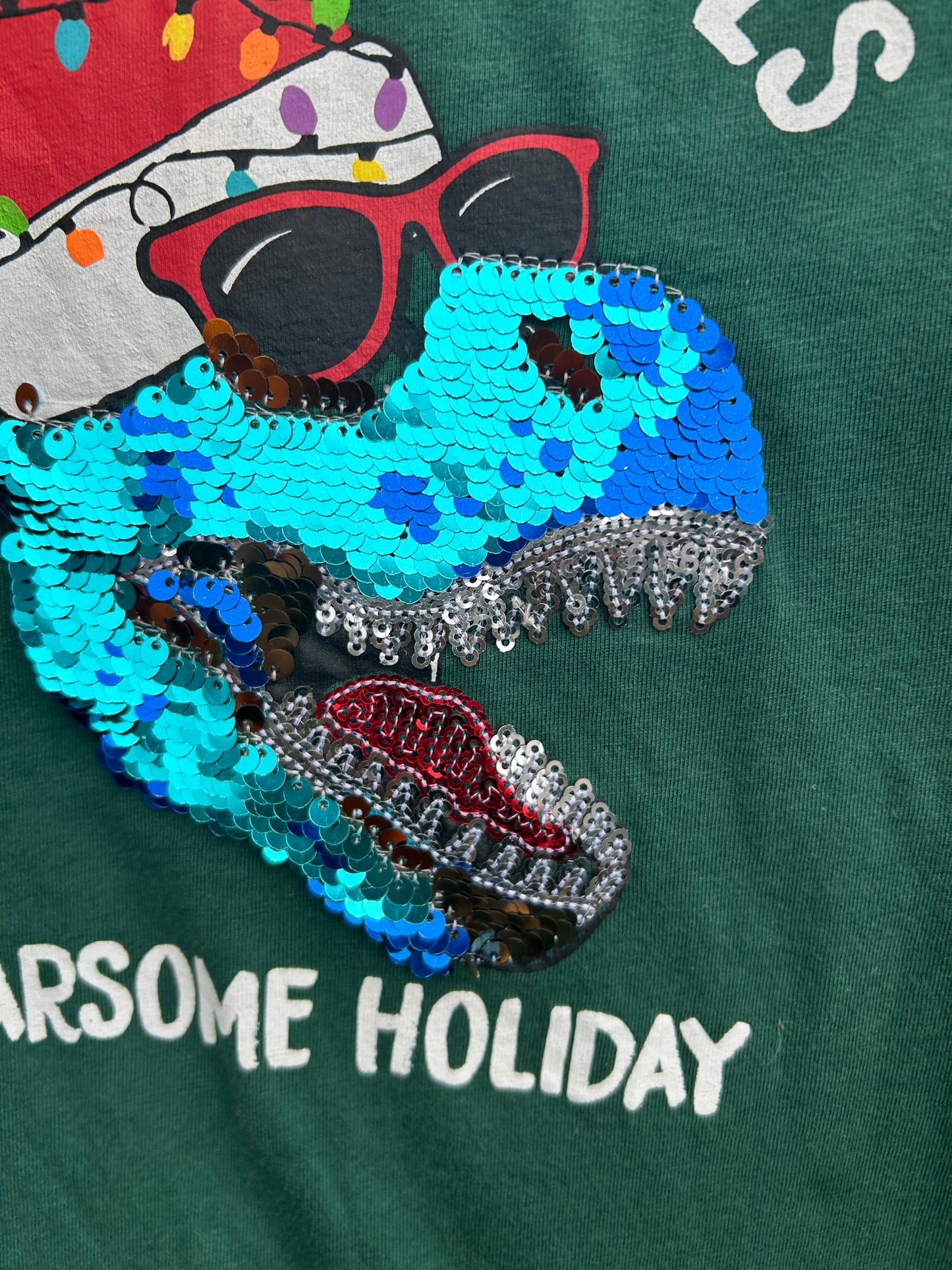 Sequin T-rex green top  8-9y (128-134cm)