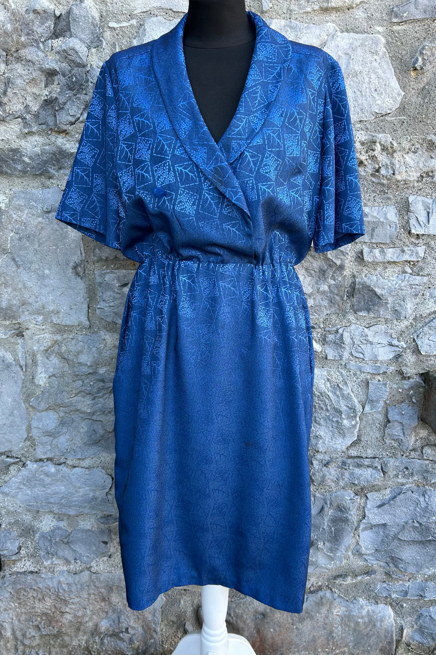 80s blue diamond leaves dress uk 10-12
