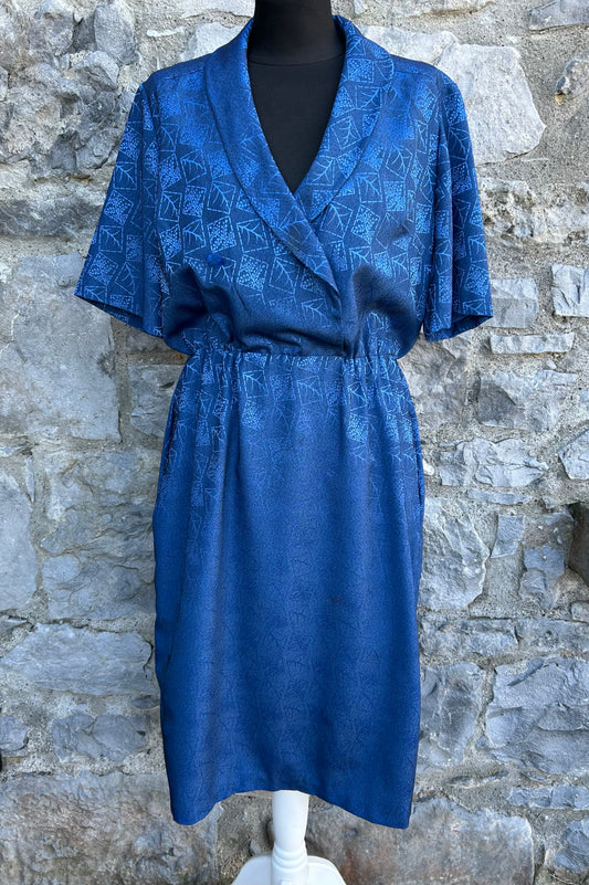 80s blue diamond leaves dress uk 10-12