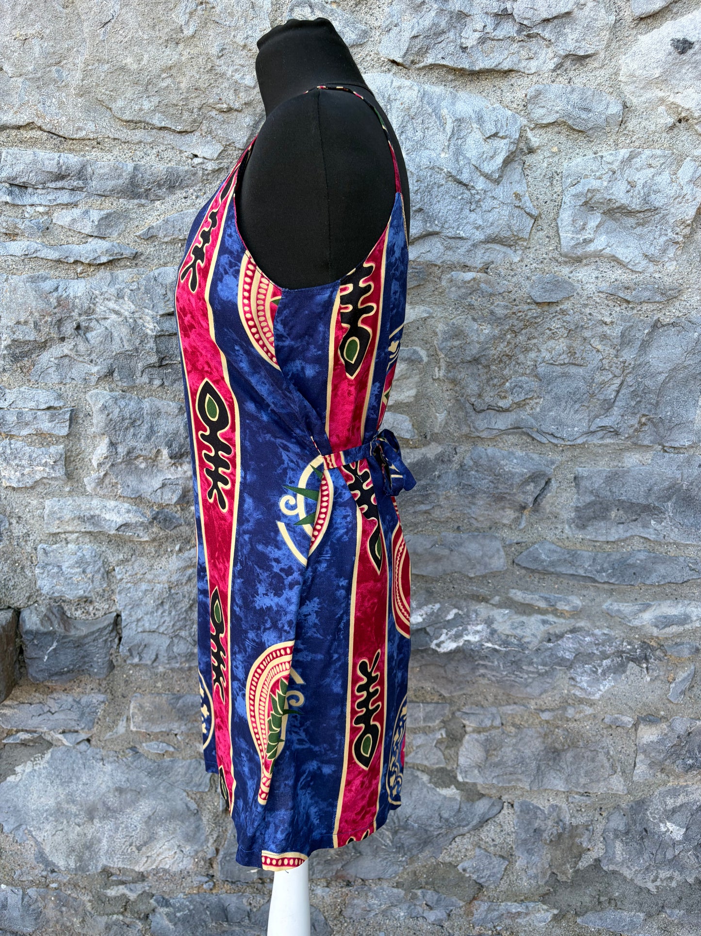 90s blue tribal fish print sun dress uk 6-8