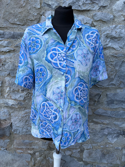 80s blue abstract blouse uk 10-12