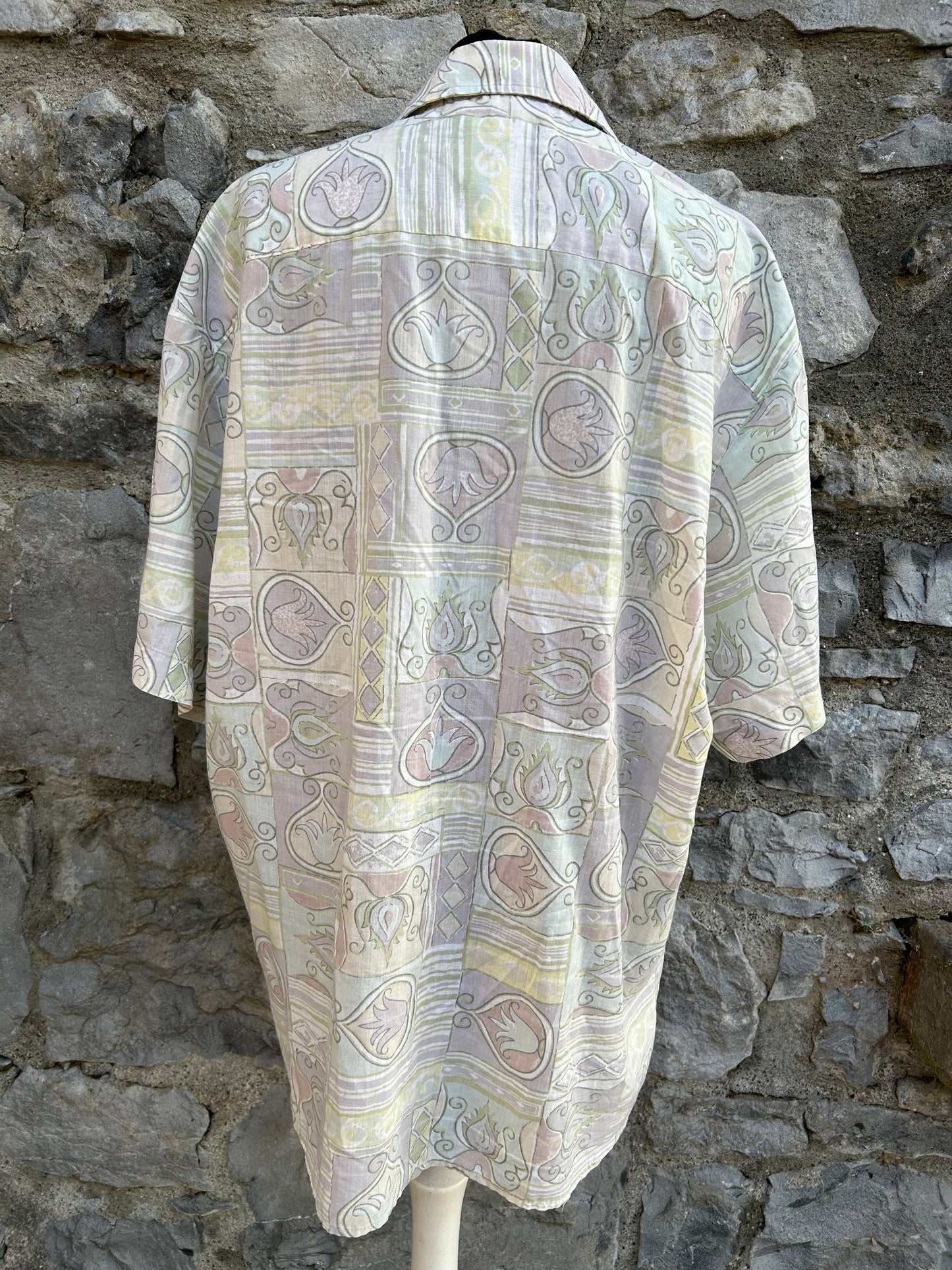 90s beige abstract pattern shirt L/XL