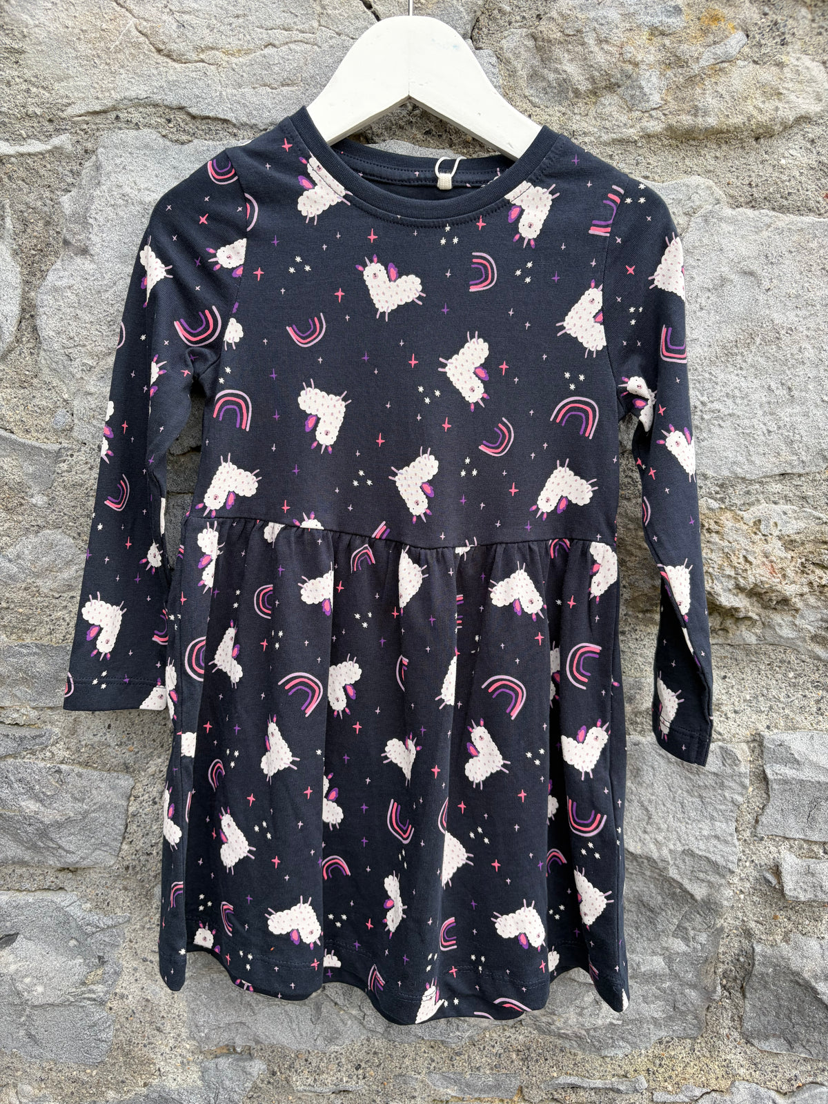 Llama unicorns navy dress  2-3y (92-98cm)