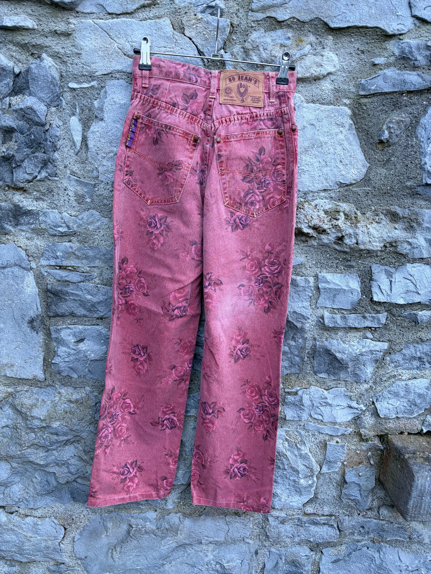 90s maroon floral jeans XS