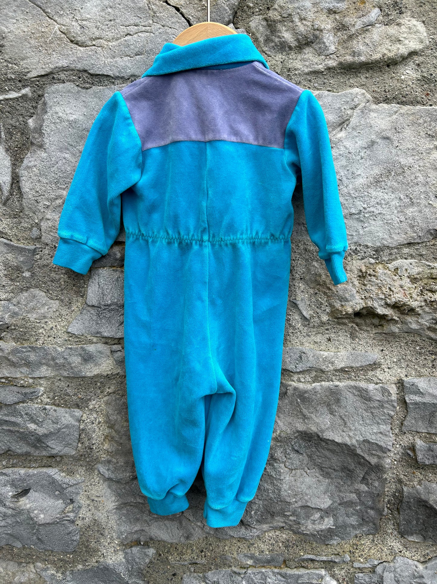 80s blue velour boilersuit 3-6m (62-68cm)