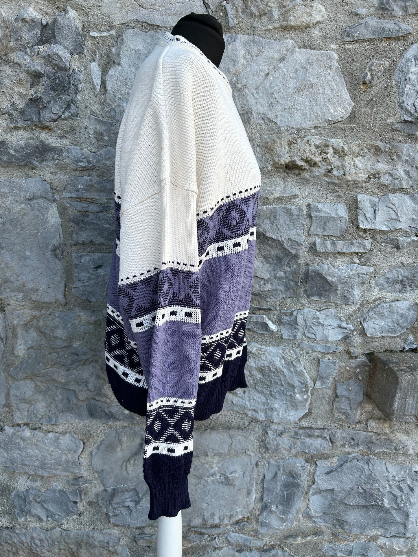 80s white&blue jumper Large