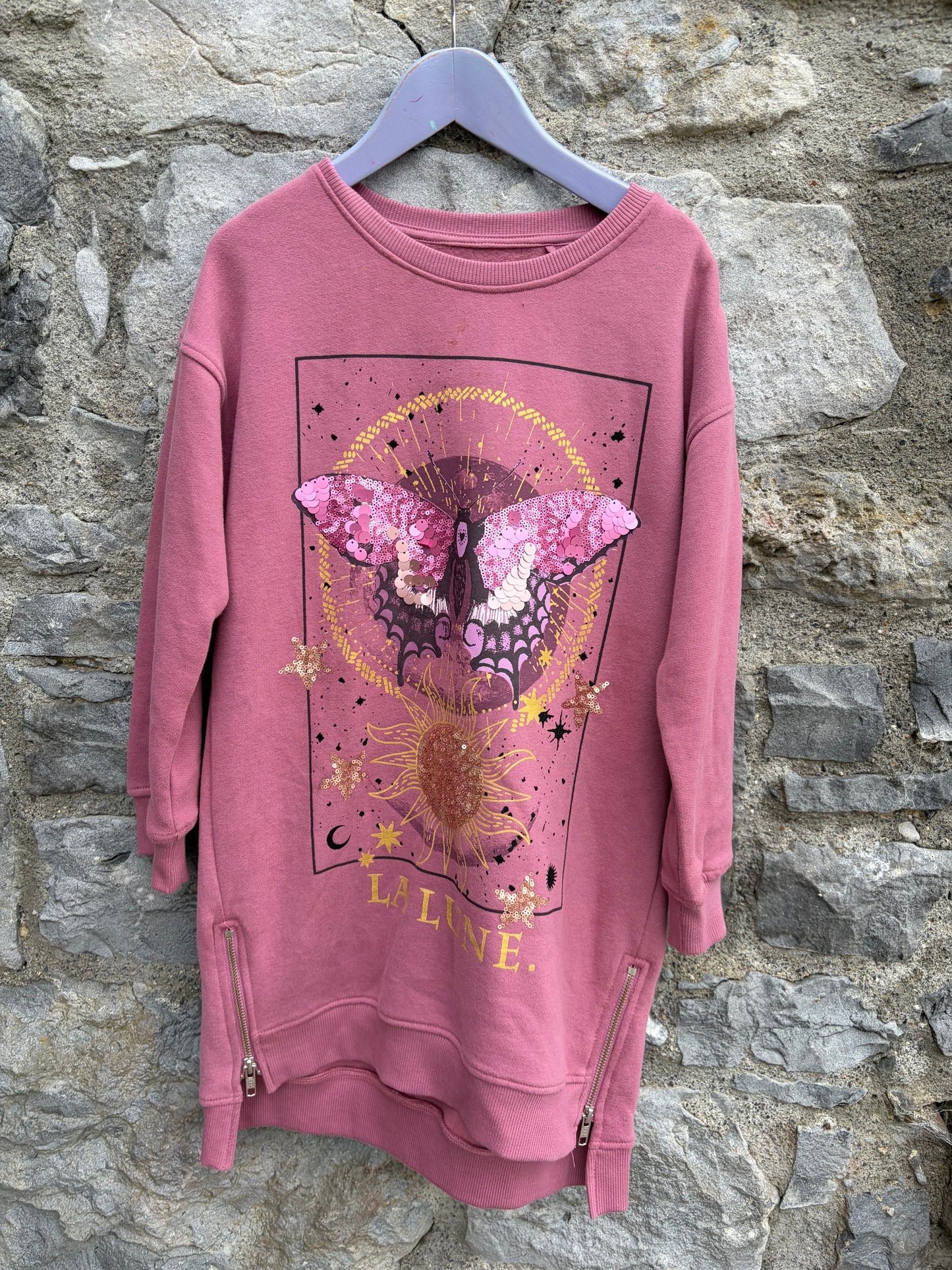 Sequin butterfly pink sweat dress  9y (134cm)