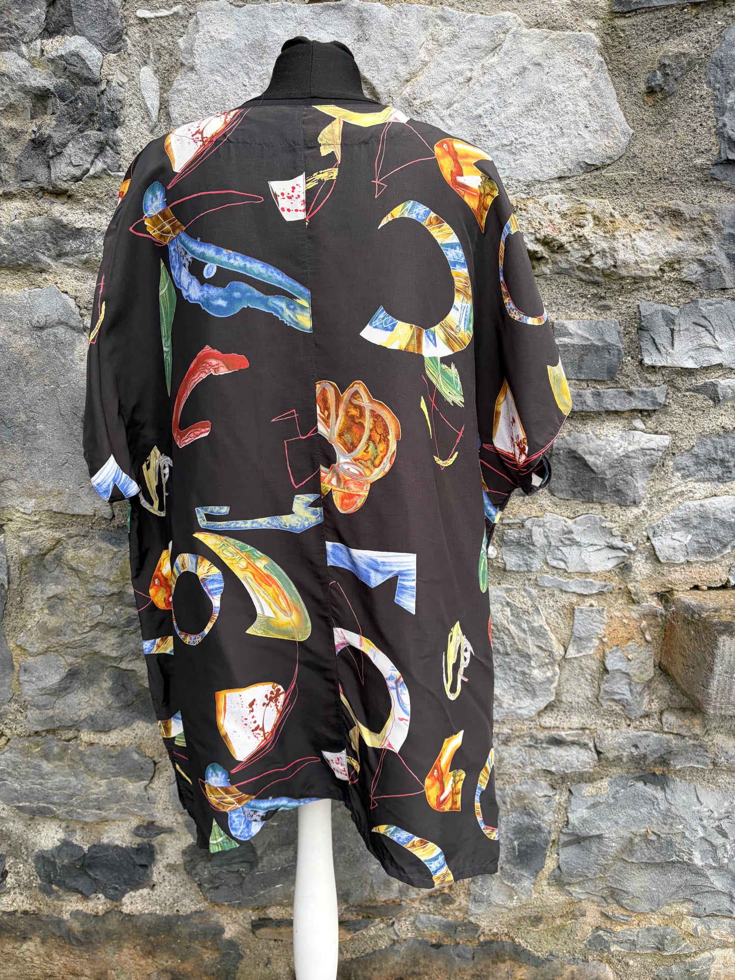 80s abstract flowers black top uk 18