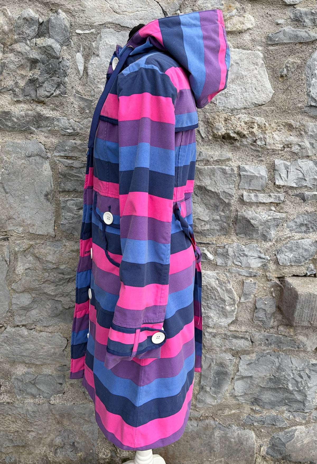 Purple&pink stripy raincoat uk 8