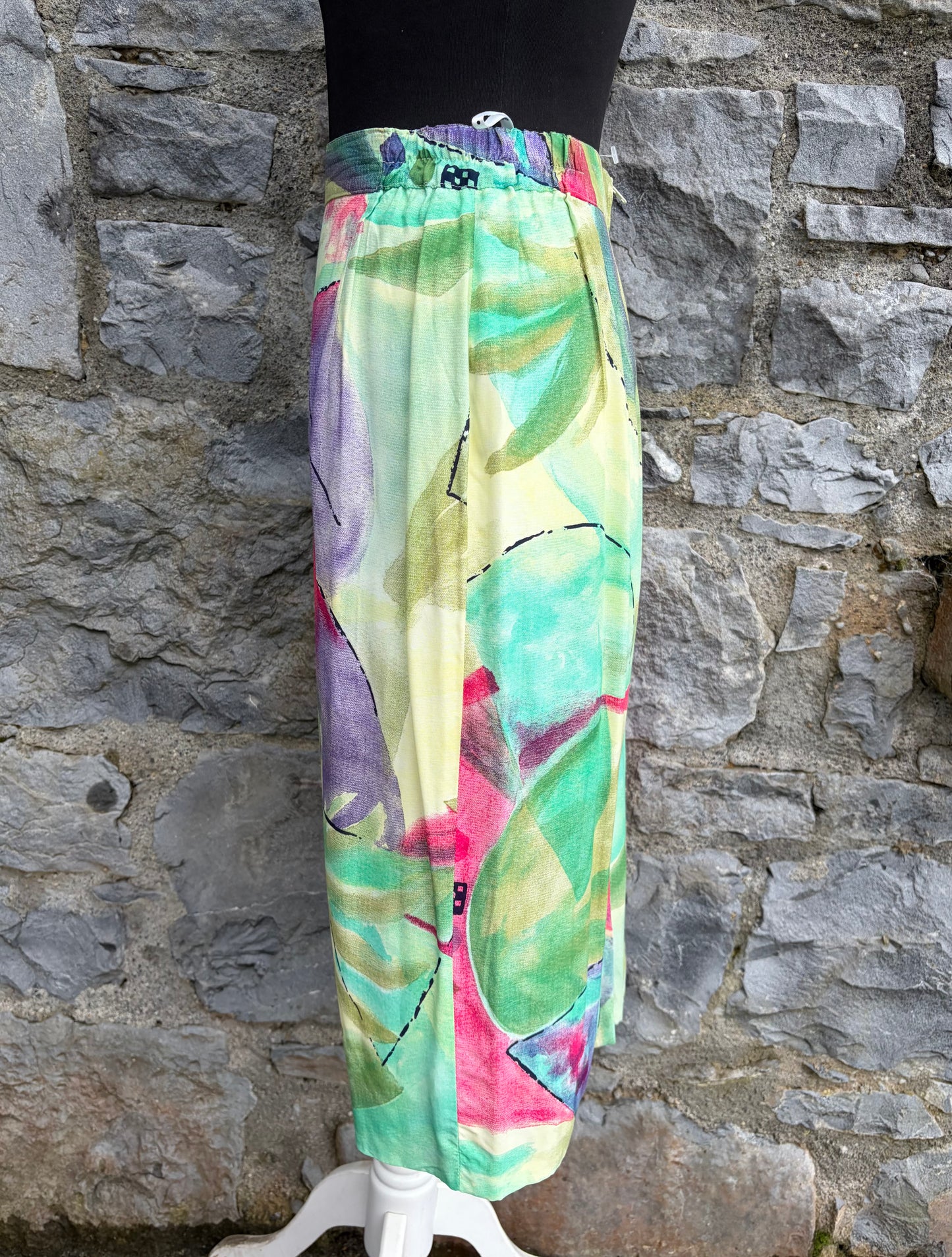 80s green abstract skirt uk 8