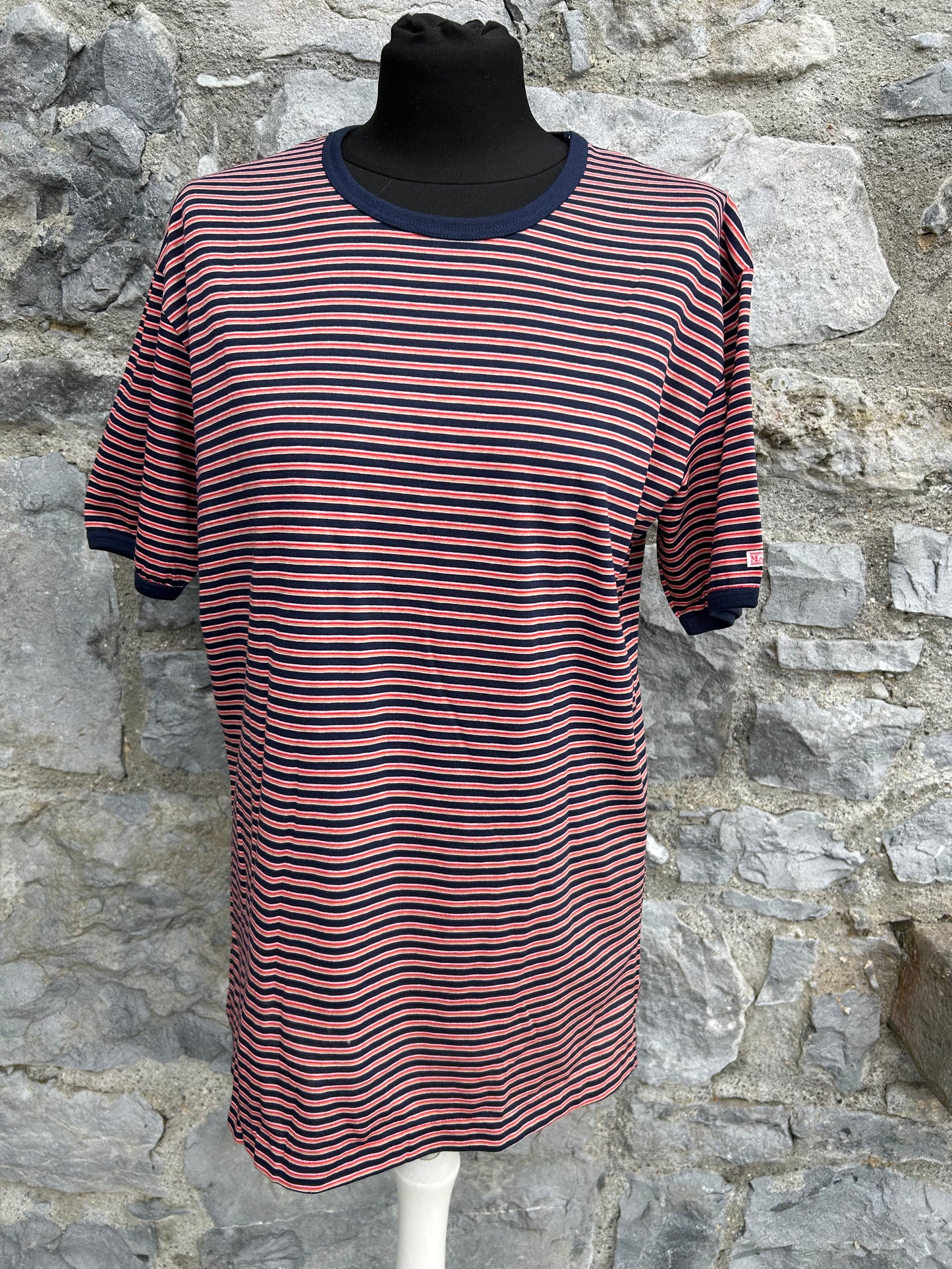 90s Navy&red stripy T-shirt Medium