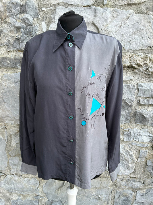 80s Black&grey silk shirt uk 12